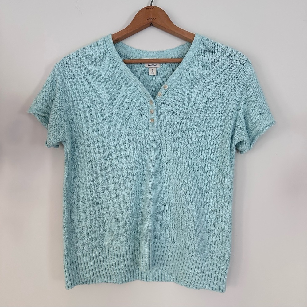L.L. Bean Women's Midweight Cotton Slub Sweater, Henley Short-Sleeve Size Small